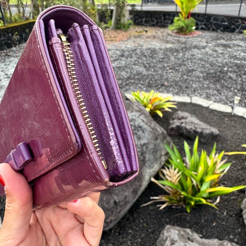 Lanvin Collection Patent Leather Long Wallet Purple Bow Zip Coin Purse - Picture 10 of 10